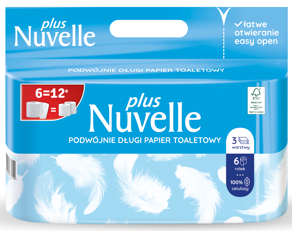 Papier toaletowy Nuvelle Plus 3 warstwy 6 rolek = 12 rolek